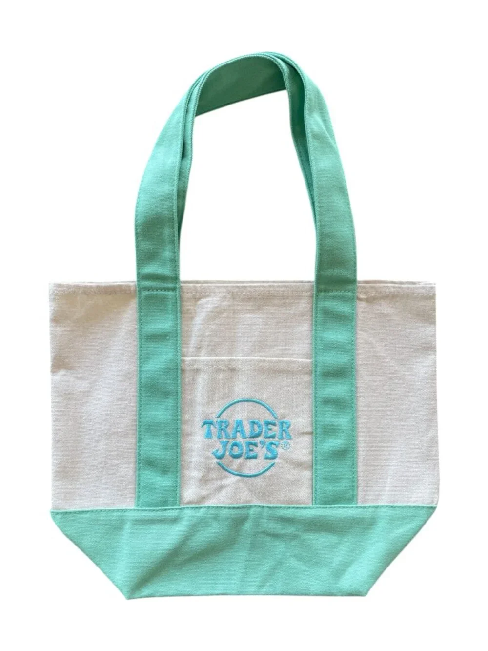 Trader Joe's Mini Pastel Canvas Tote Bag Mint Green Handles NWT
